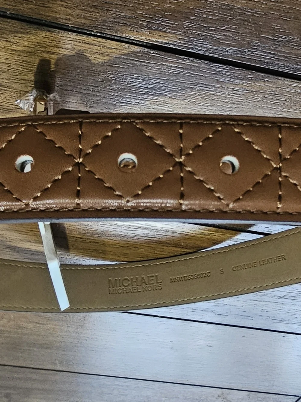 Michael Kors Brown Quilted Leather Belt with Gold Buckle